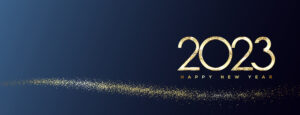 2023 Happy New Year Banner with blue gradient background