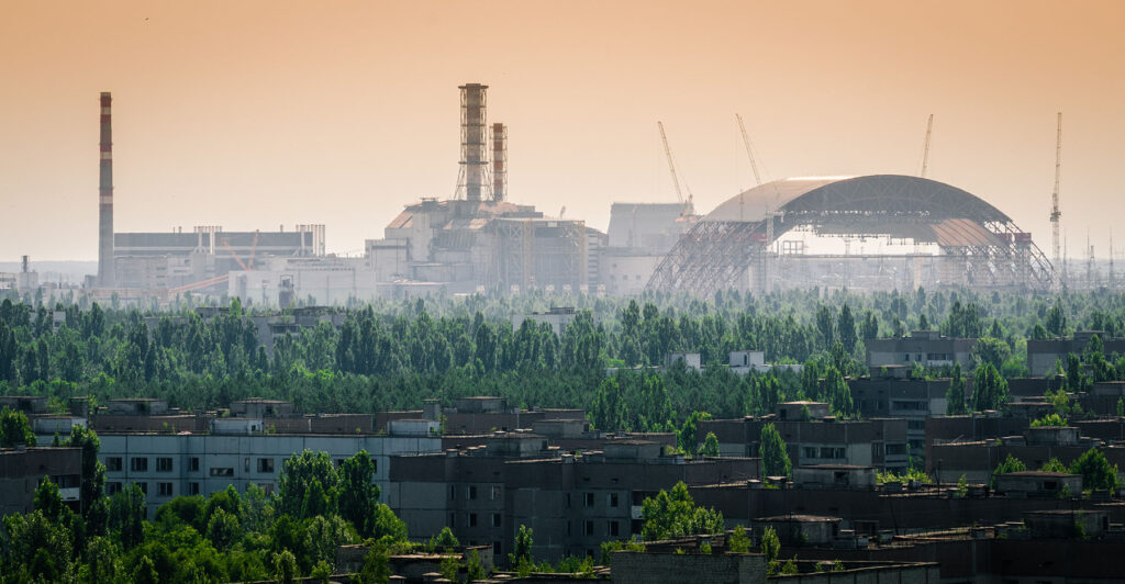 Image depicting a full view of the Chernobyl nuclear power plant.